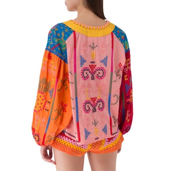 FARM RIO color blocked embroidered blouse - M - Picture 4 of 15